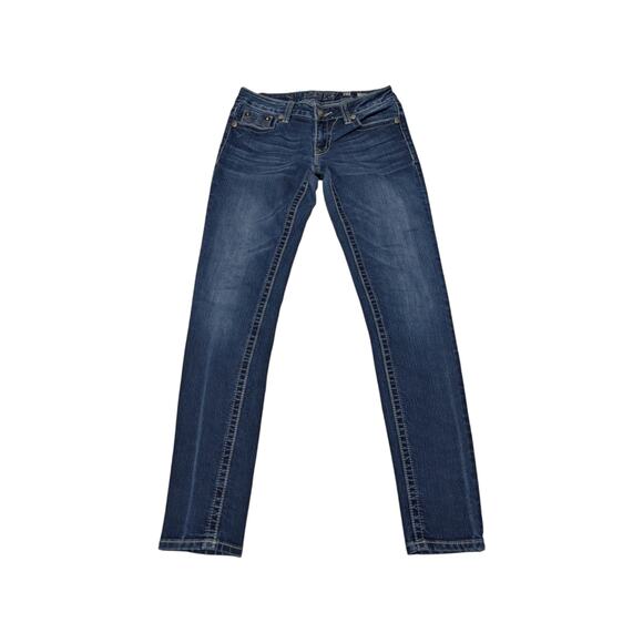 Miss Me Embroidered Skinny Jeans Medium Wash Low Rise Waist Womens 27 Western - Picture 1 of 5